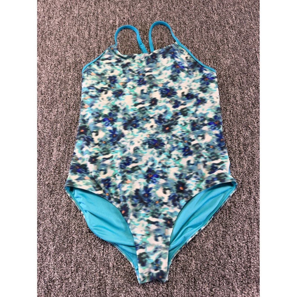 Athleta Girl Swimsuit Kids Blue Floral One Piece Adjustable Straps
